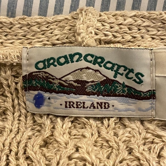 Aran Crafts Ireland Beige Tan Linen Cotton Cable Knit Cabin Cardigan Sweater XL - Picture 2 of 6